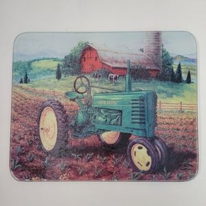 Vintage John Deere Signed Farm Barn Tractor 10"x8" Cutting Board Tempered Glass